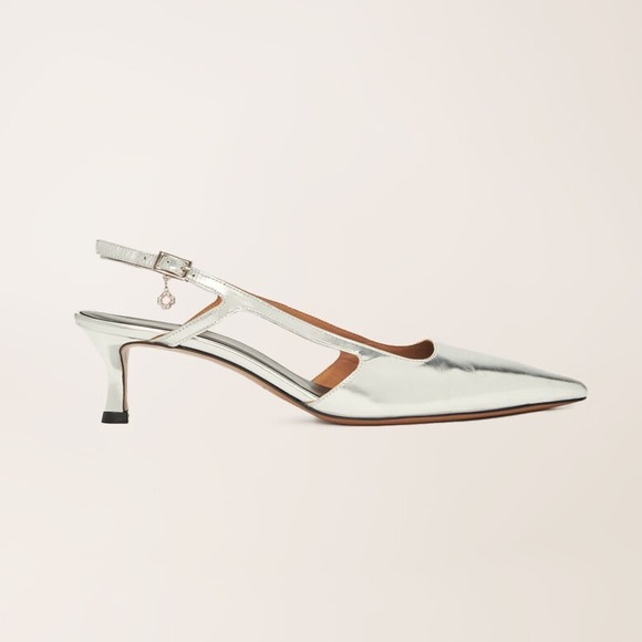 Maje Leather Strappy Heels In Silver Size 38 - Picture 1 of 15